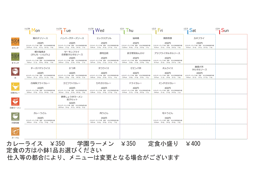 今週の献立